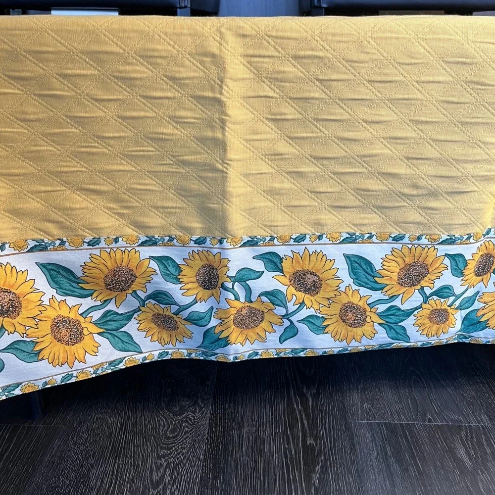 French Countryside Sunflower Tablecloth Cover Quilted France 94x54 Cottagecore